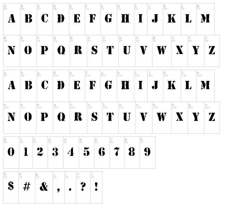 Army Rust font map
